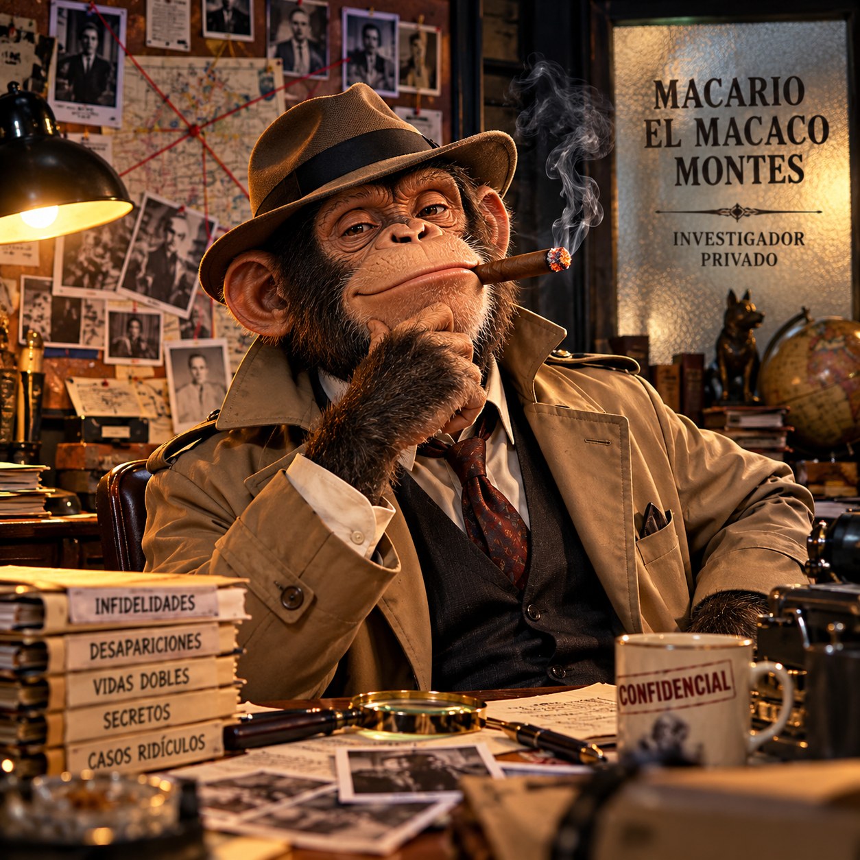 Macario «El Macaco» Montes en su despacho de detective